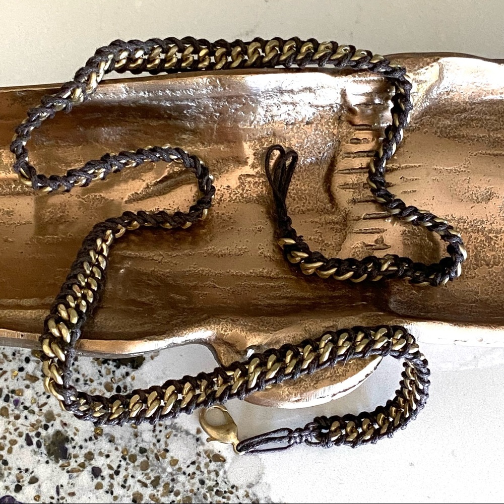 Brass and Leather Woven Necklace